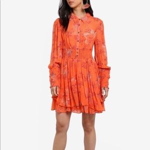 NWT Free People Fake Pretend Babydoll Button Up Long Sleeve Floral Dress XS
